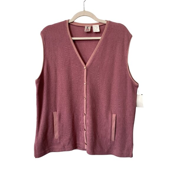 Vintage 90s Koret Sweater Vest Size Medium Snap Front Dusty Pink Deadstock NEW - Picture 1 of 6